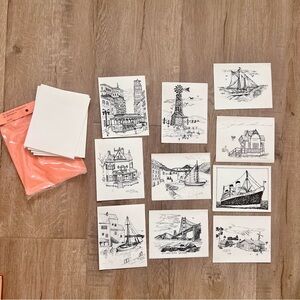 Vintage 1970s Milton J.‎ Mitchell Sketch Notepapers, Greeting Cards - 10 Sets